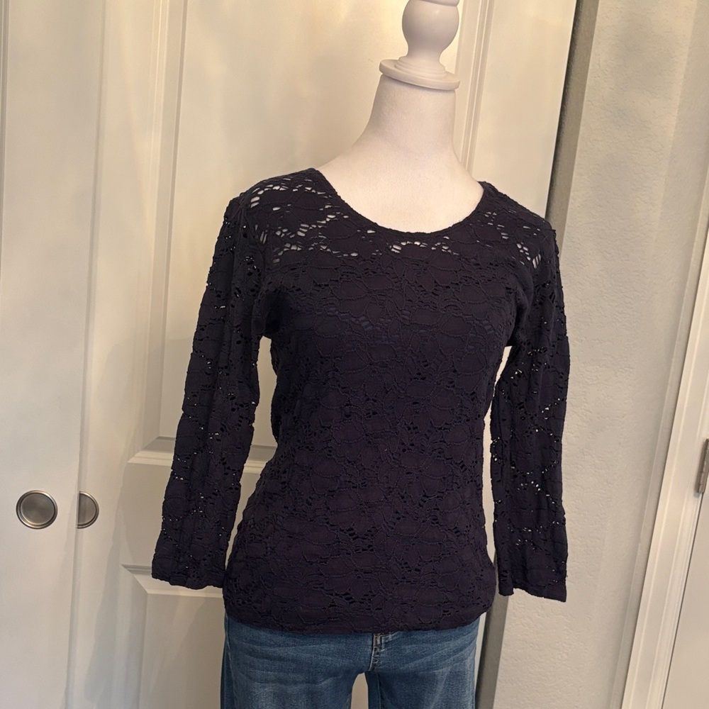 Peck & Peck Women's Lace Long Sleeve Top - Dark Blue